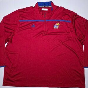Adidas Mens Kansas Jay Hawks Red and Blue 1/4 Zip Pullover Size 4 XL